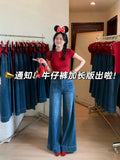 Blue Hanging Horn Jeans Women Spring And Autumn Small High-Waisted Loose Broad Legs Long
