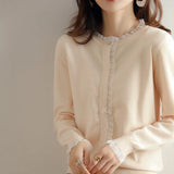 2022 New 100% Cashmere And Wool Cardigan Women Coat Autumn O-Neck Collar Warm Jacket Long Sleeve Soft Sweater Female