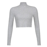 Stretch Rib Solid Color Long-Sleeved T-Shirt-Outfit