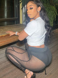 Mid Waist Patchwork Mesh Full Length