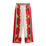 Women's Clothing Positioning Printed Bat Sleeve Loose Shirt + High Waist Loose Straight Through The Casual Pants Women's