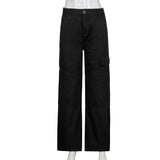 Rockmore Green Vintage Baggy Jeans Women'S Pockets Wide Leg Cargo Pants Streetwear Casual Low Waist Denim Straight Trousers