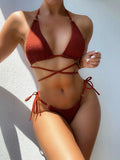 Toloer Single Dress 2023 Bikini Solid Color Sexy Bikini Ladies Split Dress Triangle Bikini B377W-Outfit