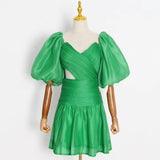 White Mini Dress For Women V Neck Short Sleeve Cut Out Solid Minimalist Dresses Female Fashion Clothing Summer