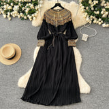 Women's Temperament Dress 2025 Winter Heavy Industry Nail Polish Lily Loose Waist Long-Term Pressure Folding Dress