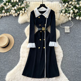 Small Fragrant Style Trendy Collar Long Sleeve Metal Double Buckle Waist Thin Temperament Knitted