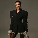 Lace Trim Black Blazer Dress-Outfit
