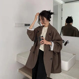 Women Loose Spring Simple Office Lady All-match Outwear Pockets Retro Elegant Formal Colleges Femme Pure Color
