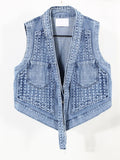 2023 new autumn and winter fashion women clothes V-neck sleeveless blue denim short vest jackets