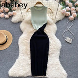 Women Summer Knitted Dress 2022 Tank Korean Ladies Chic Knit Sundress Party Slim A Line Hollow Out Sexy