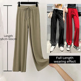 Slacks Women's Loose Summer Long Pants Soft Ice Silk Full-Length Black Wide Leg Pants Women Khaki High Waisted