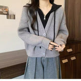 Toloer Fake Two Short Hooded Sweater Coat Women Autumn Fat Mm Thin Belly Knitted Shirt