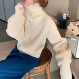 Sweater Women Lapel Buttoned Cardigan Spring Fall Turtleneck Long Sleeve Solid Sweaters Tops Ladies korean Style Jacket