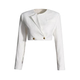 Toloer Casual Suit Female 2024 Summer New Long Sleeve Short Suit Coat Mesh Open Fork Wide Leg Trousers-Outfit