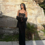 Toloer Summer New Women's Fashion One-Word Collar Sexy Perspective Lace Slim Dress Dress-Outfit