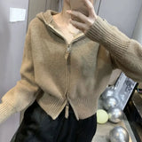 Zipper Sweater Jacket Cardigan 2025 Spring And Autumn Wear A Small Design Of Small Short Hooded Knitted