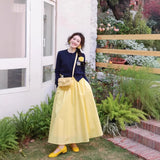 Medium Long Swing A Word Umbrella Skirt Women Summer Small College Wind Tight Waist Yellow