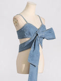 Toloer Top 20 Spring Summer 24 New Fashion Bow Design Sense Denim Strapless Sling-Outfit