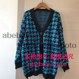 women plaid pattern cardigan vintage jumper 2022 autumn winter oversized knitted cardigan
