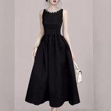 2025 New Summer Black Dress Female Light Luxury Hepburn Style Temperament Thin Vest