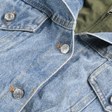 Casual Denim Patch Ruched Long Sleeve Padded
