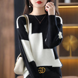 Winter Clothes Women Fashion Tops 2022 Round Neck Knitting Color Matching Long Sleeve Top Oversized Sweater Women