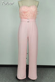 Women Elegant Long Jumpsuit Strapless Slash Neck Feather Tube Top Sexy Fashion Party Night Evening Jumpsuit 2023