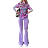 Solid Tight Summer Clothing New Women Denim Flared Pants High-waisted Button Holes Ripped Bodycon Bell-Bottoms
