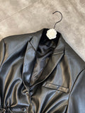 Black PU Leather Jacket For Women Notched Collar Long Sleeve Bandage Vintage Coats Female Korean Fashion