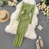 2022 Off Shoulder Cross Criss Autumn Knit Sweater Midi Long Dress Bodycon Party Winter Sexy Women Casual elegant