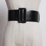White Rectangular Buckle Split Long Wide Pu Leather Belt Personality Women New Fashion Tide All-match Spring 2022