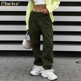 Fashion Loose Green Cargo Pants Women Autumn Casual High Wasit Straight Trousers Streetwear Pantalones Female