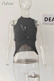 2023 Summer Women's Knitted Tops New Fashion High Collar Hollow Out Kink Sleeveless Solid Color Tank Tops Female