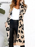 Autumn Winter Long Leopard Cardigan Women Knitted Sweater Oversized Coat Colorful Long Sleeve Women's Clothing Female