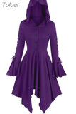 Women's Trench Coat Vintage Long Hooded Capes Long Sleeve Irregular Hem Halloween Cosplay Punk Costume Female Gothic