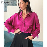 Satin Elegant Blouse Spliced Feathers Summer Party All-Match Silky Shirts For Women Lapel Long Sleeve Thin Cozy Trendy