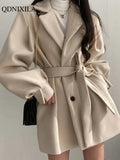 autumn Winter coat for women wool blends turn down collar warm clothing chic and elegant Female jacket korean fashion