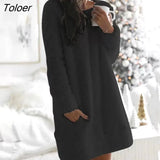 Plush Loose Women's Dress 2021 Autumn Fashion Long Sleeves Casual Round Neck Cotton-Blend White Mini Dresses For