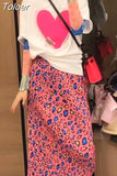 Skirts for Women 2023 Faldas Mujer De Moda High Waist A-line Loose Print Long Jupe Fashion Folds Split Pleated Chic