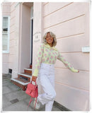 Yellow Floral Knitted Pullover Turn Down Collar Autumn Winter Fashion Women Sweater 2022 Jumper Mujer Designer Jersey
