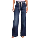 2025 New Women's Wear With Elastic Jeans Straight Temperament Broad Leg
