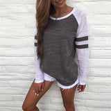 Fashion New Summer Hit-Colored Stripe Splicing Long-Sleeved T-Shirt Round Collar Top