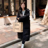 Black Down Cotton Clothes Women Long Over The Knee Winter 2024 New Korean Version Of Cotton-Padded Jacket Women Loose And Thick Padded Clothes-Outfit