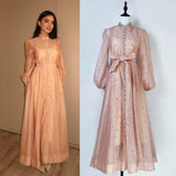 Standing Collar Nails Drilled Full Of Star Buckle Lantern Sleeves Tied With Waist Temperament Dress Famous Party Dress