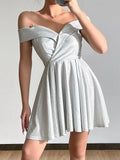 Sexy White Shine Off Shoulder Mini