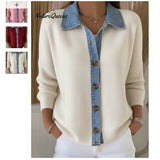 Uniquely Designed Cowboy Splicing T-Shirt For Women's Spring Sweater T-Shirt With Thin Long Sleeve