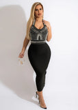 Black Gothic Halter Sleeveless Beading Midi Slit Club