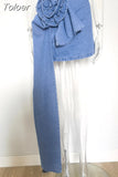 Fashion Women's Skirt High Waist Three-dimensional Rose Flower Asymmetric Blue Denim Short Skirts Summer 2023 New