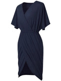 Modest V-neck Short Sleeves Solid Asymmetrical Office