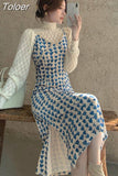 Temperament Women 2 Piece Set Turtleneck Hollow Out Sweet Tops Slim Waist Sling Bodycon Dresses Suit Roupas Femme Chic
